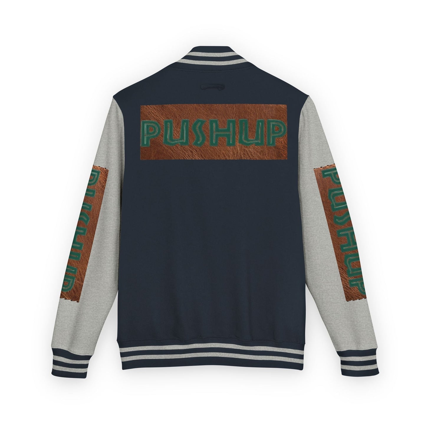 Unisex Heavyweight Letterman Jacket - Bold PUSHUP Design for Sporty Style Printify