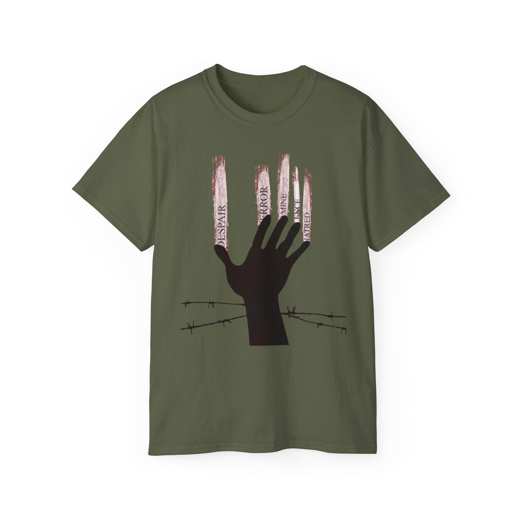 Bold Graphic Tee, Hand and Barbed Wire Design, Unisex Casual Shirt, Unique Art Apparel, Gift for Art Lovers Printify
