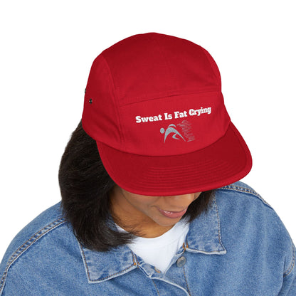 Motivational 5 Panel Cap | Sweat Is Fat Crying | Gym Wear, Sports Cap, Fitness Gift, Outdoor Hat, Workout Accessory Printify