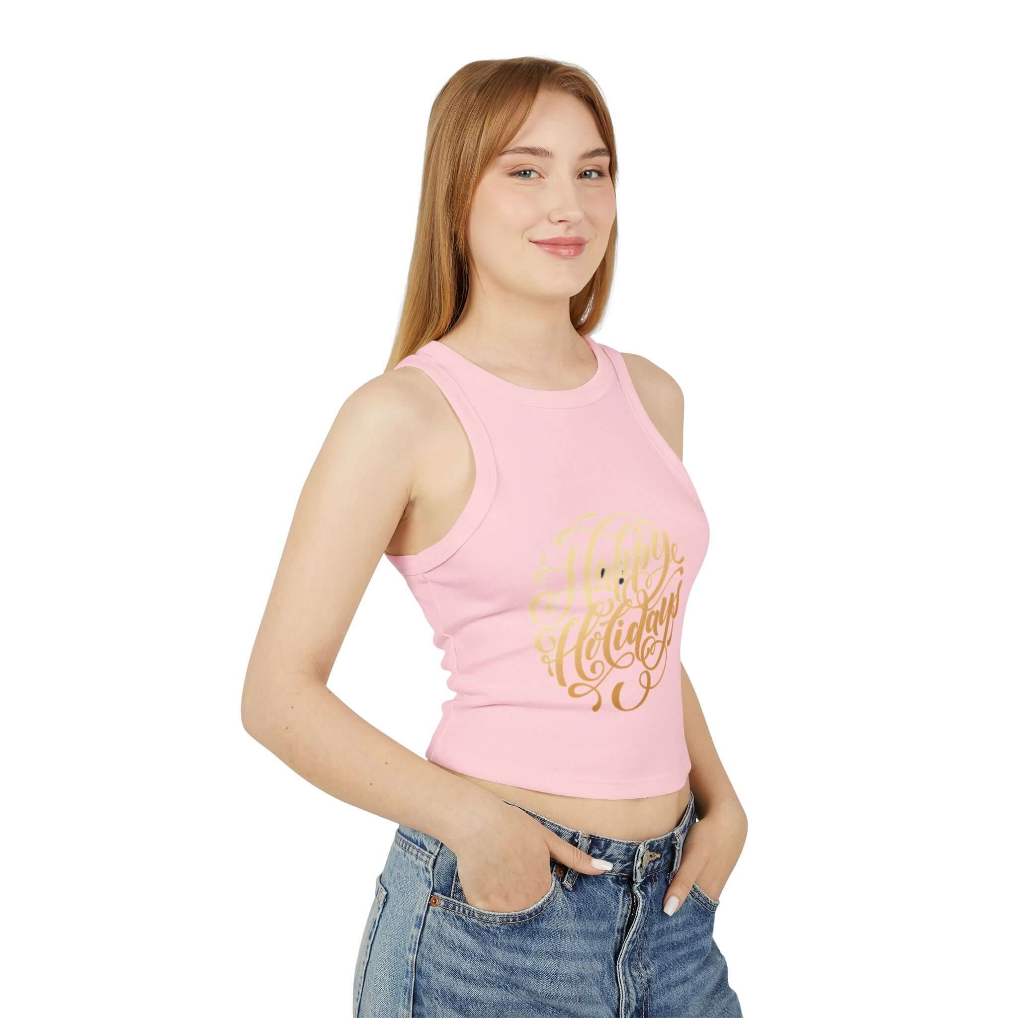 Tank Top Happy Holiday Women's Micro Rib Racer