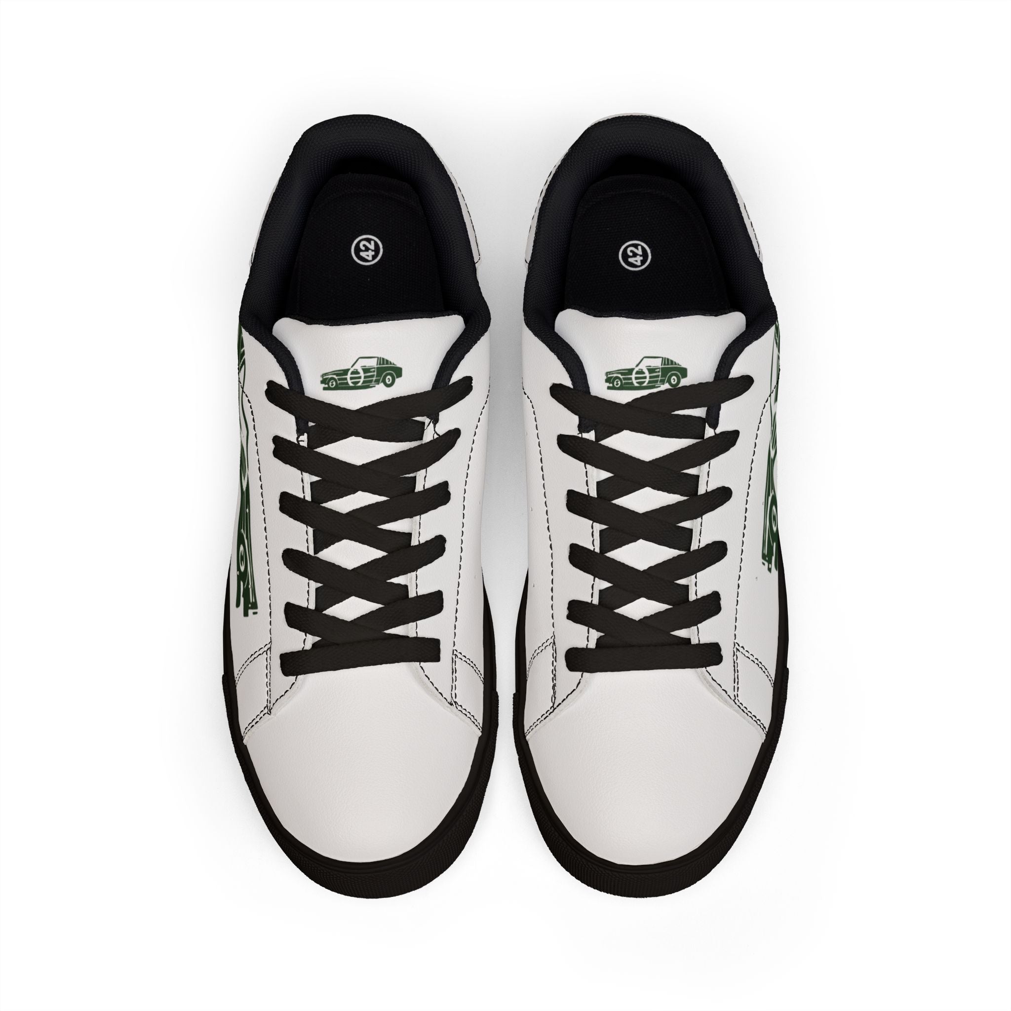 Leather Sneakers — Retro Green Classic Car Low-Top Trainers