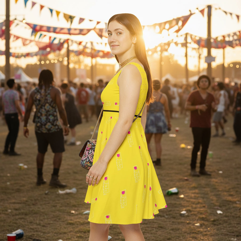 Cheerful Yellow Skater Dress, Summer Fashion Printify