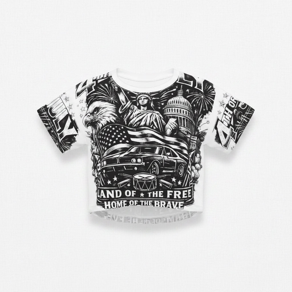 4th of July Patriotic Crop Tee — "Land of the Free, Home of the Brave"