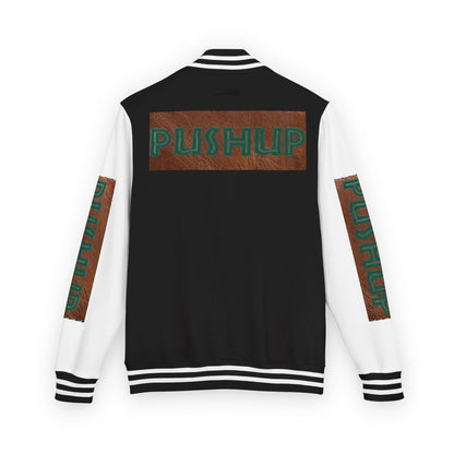 Unisex Heavyweight Letterman Jacket - Bold PUSHUP Design for Sporty Style Printify