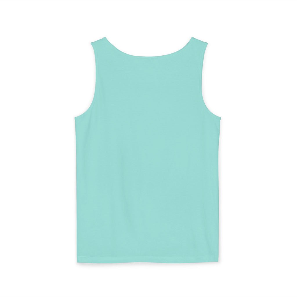 Unisex Garment-Dyed Tank Top - 'Hallo Hello Hate Less' Graphic Tee for Positive Vibes