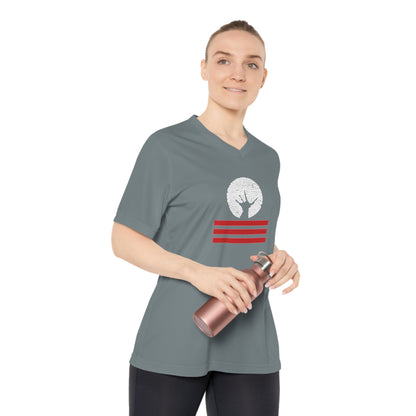Women's Performance V-Neck T-Shirt with Unique Graphic Design, Sports Tee, Workout Top, Casual Athletic Wear, Gift for Active Lifestyle