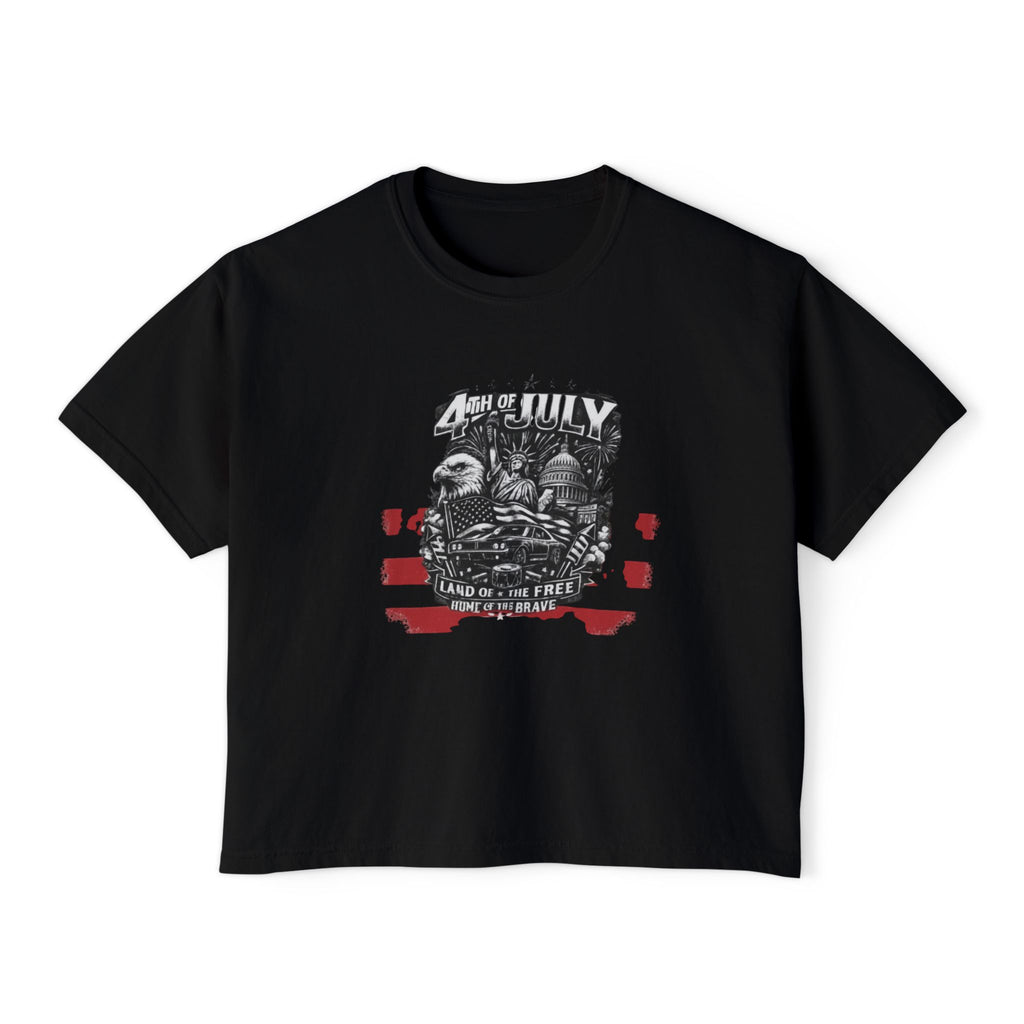 Women's Boxy Tee — Patriotic 'Land of the Free' Vintage Eagle Graphic