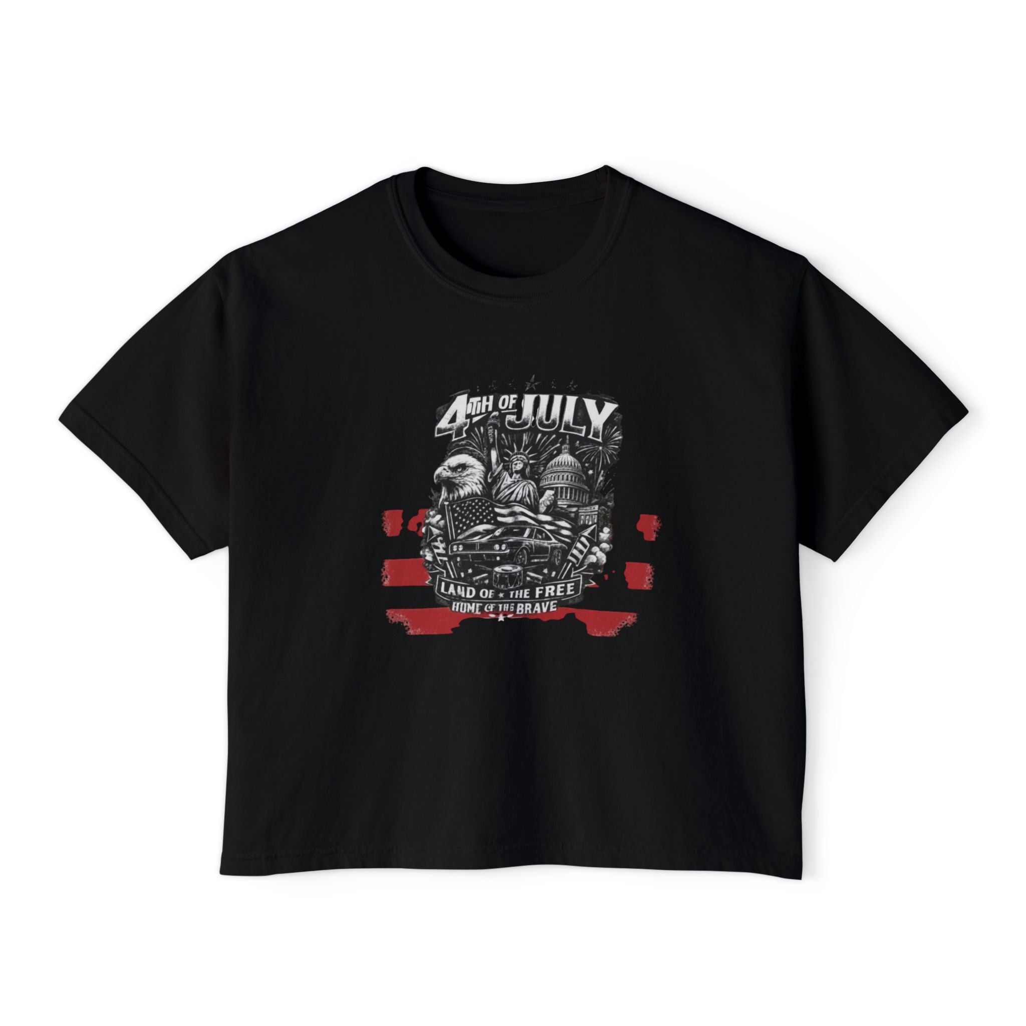 Women's Boxy Tee — Patriotic 'Land of the Free' Vintage Eagle Graphic