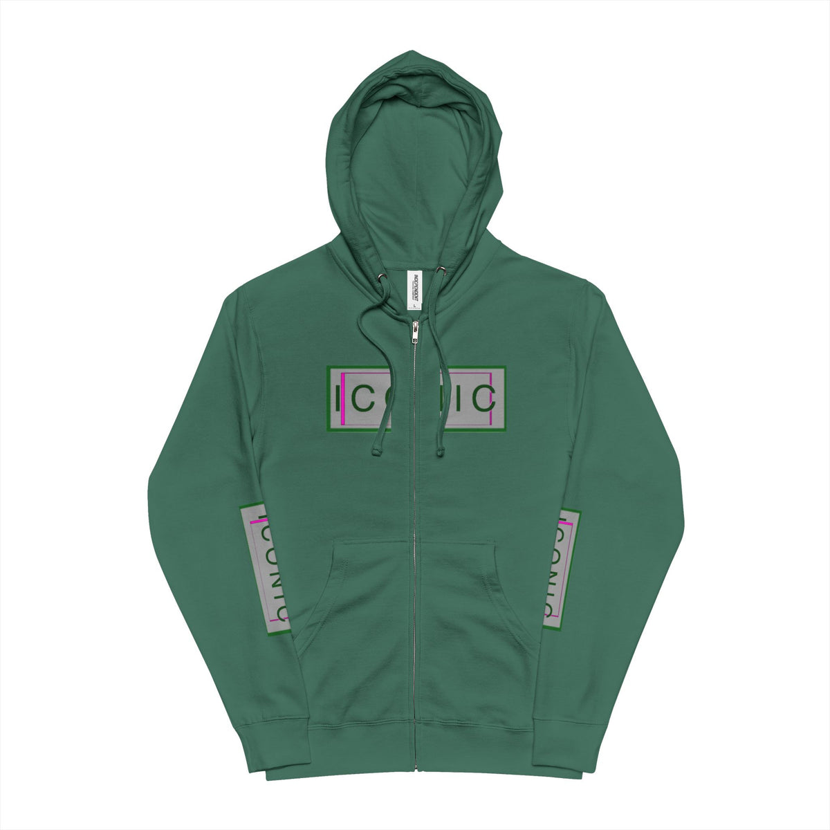 Unisex Fleece Zip Up Hoodie - Iconic Green Layered Design