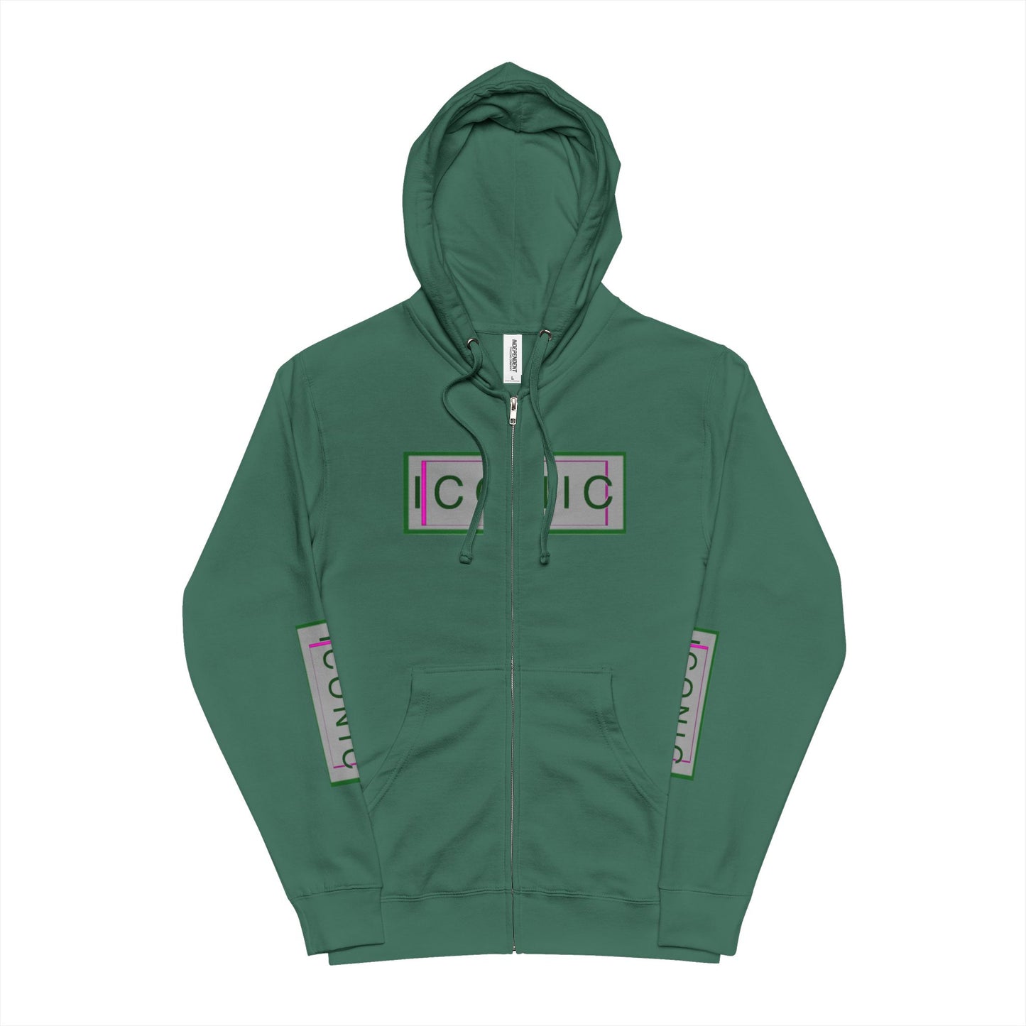 Unisex Fleece Zip Up Hoodie - Iconic Green Layered Design