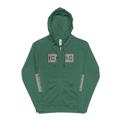 Unisex Fleece Zip Up Hoodie - Iconic Green Layered Design