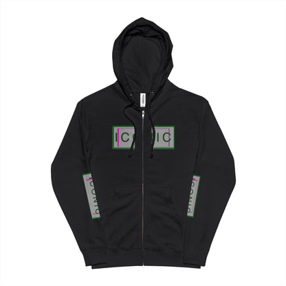 Unisex Fleece Zip Up Hoodie - Iconic Green Layered Design