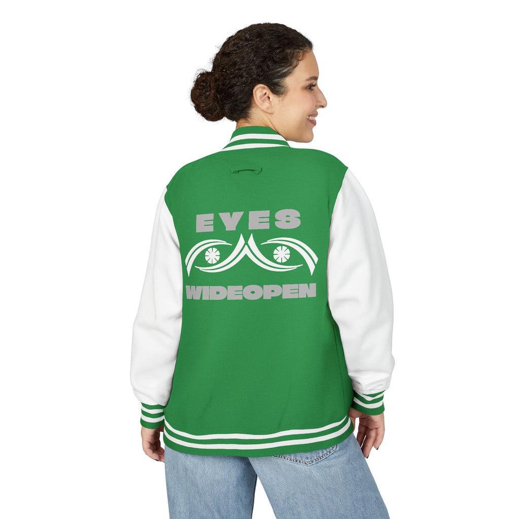 Unisex Heavyweight Letterman Jacket - Eyes Wide Open, Cozy Stylish Outerwear, Great for Game Days, Unique Gift for Teens, Trendy [...] Printify