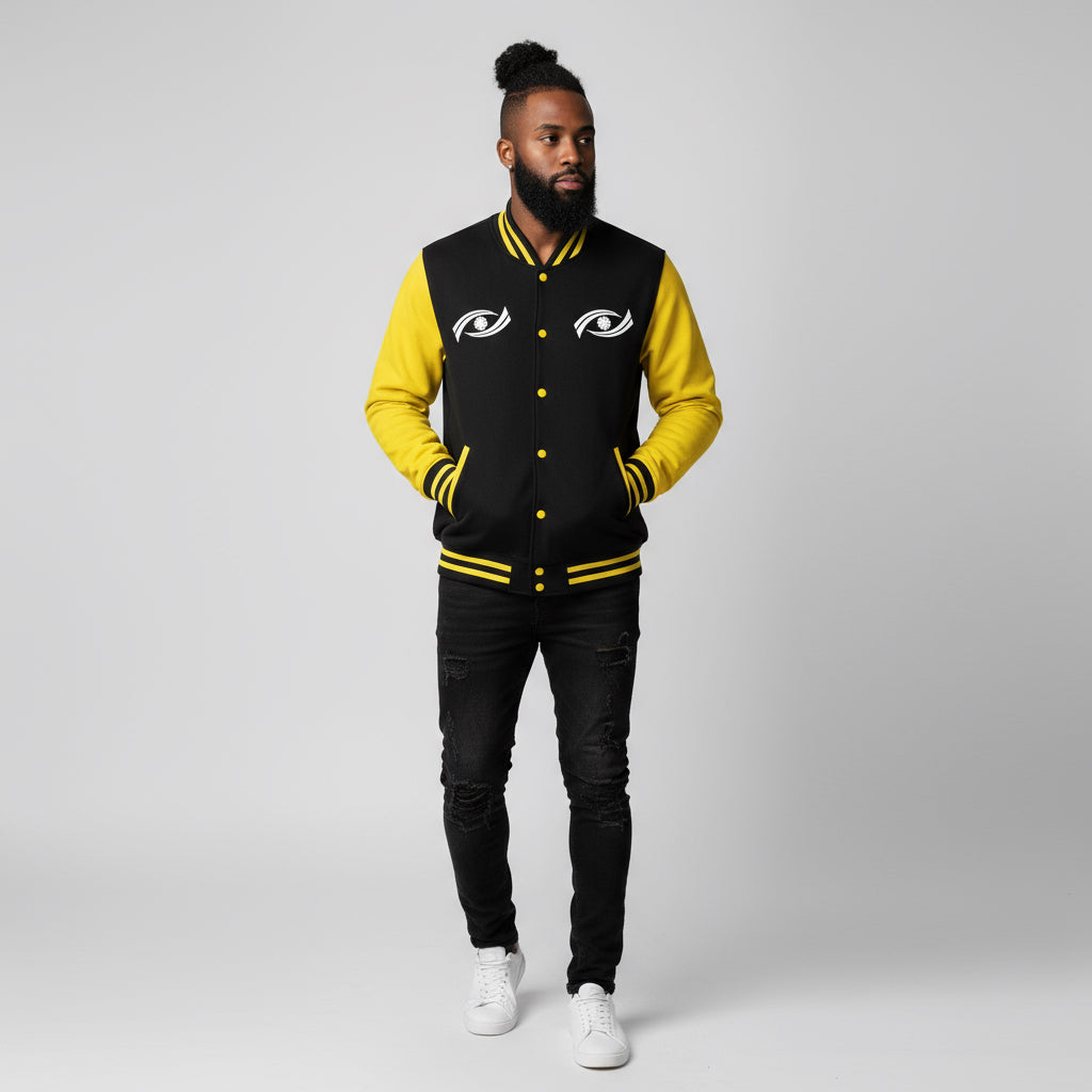 Unisex Heavyweight Letterman Jacket - Eyes Wide Open, Cozy Stylish Outerwear, Great for Game Days, Unique Gift for Teens, Trendy [...] Printify