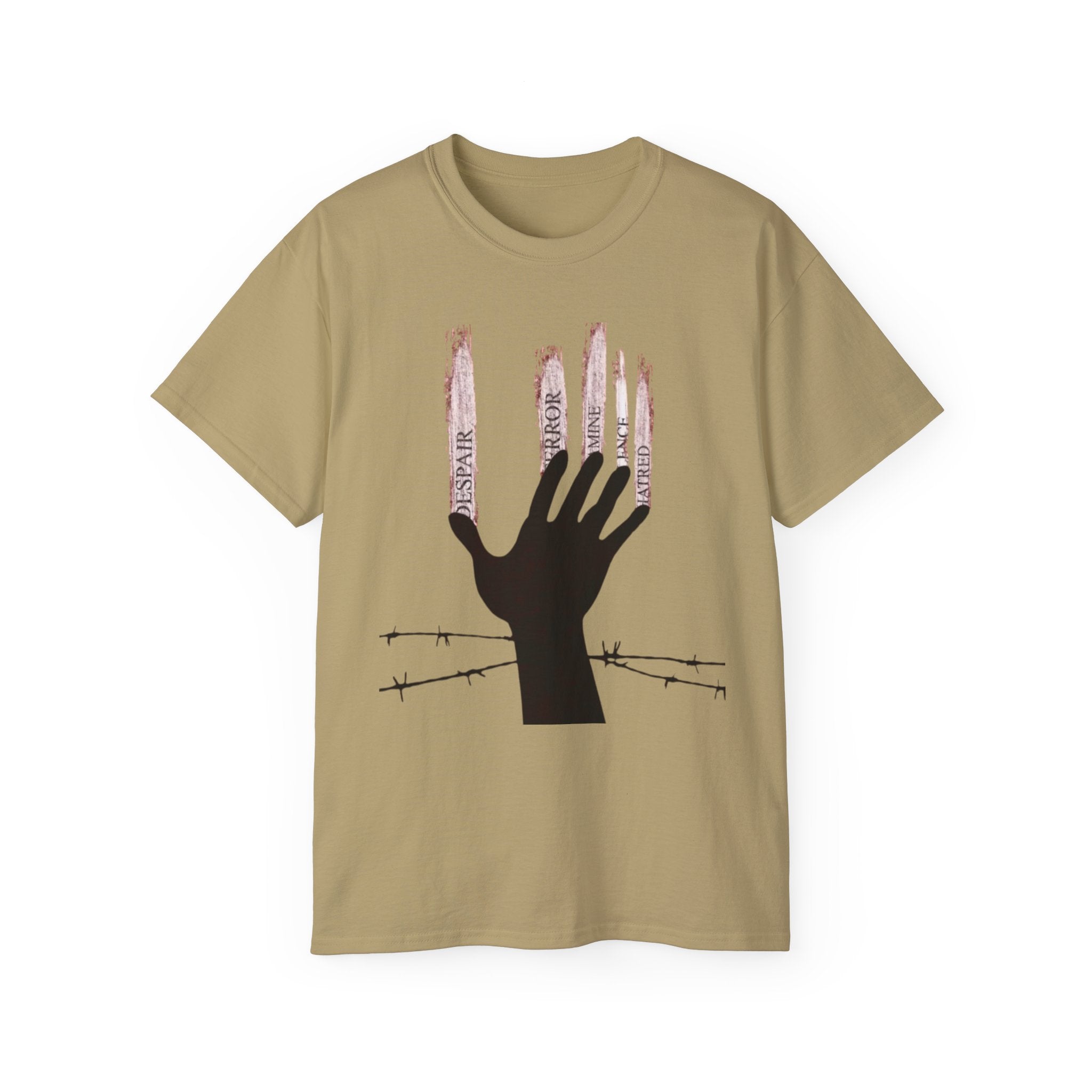 Bold Graphic Tee, Hand and Barbed Wire Design, Unisex Casual Shirt, Unique Art Apparel, Gift for Art Lovers Printify