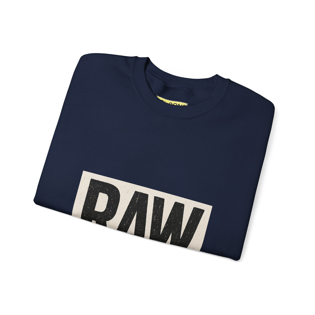 Stylish RAW Graphic Crewneck Sweatshirt, Unisex Casual Wear, Cozy Winter Layer, Trendy Streetwear, Perfect Gift for Him/Her Printify