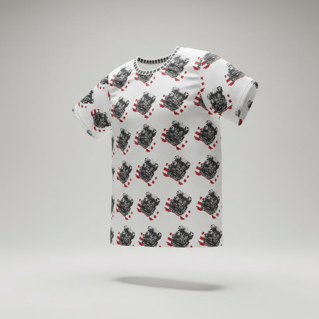 Men's Graphic Tee — Retro Skull & Candy Cane Pattern Holiday Shirt