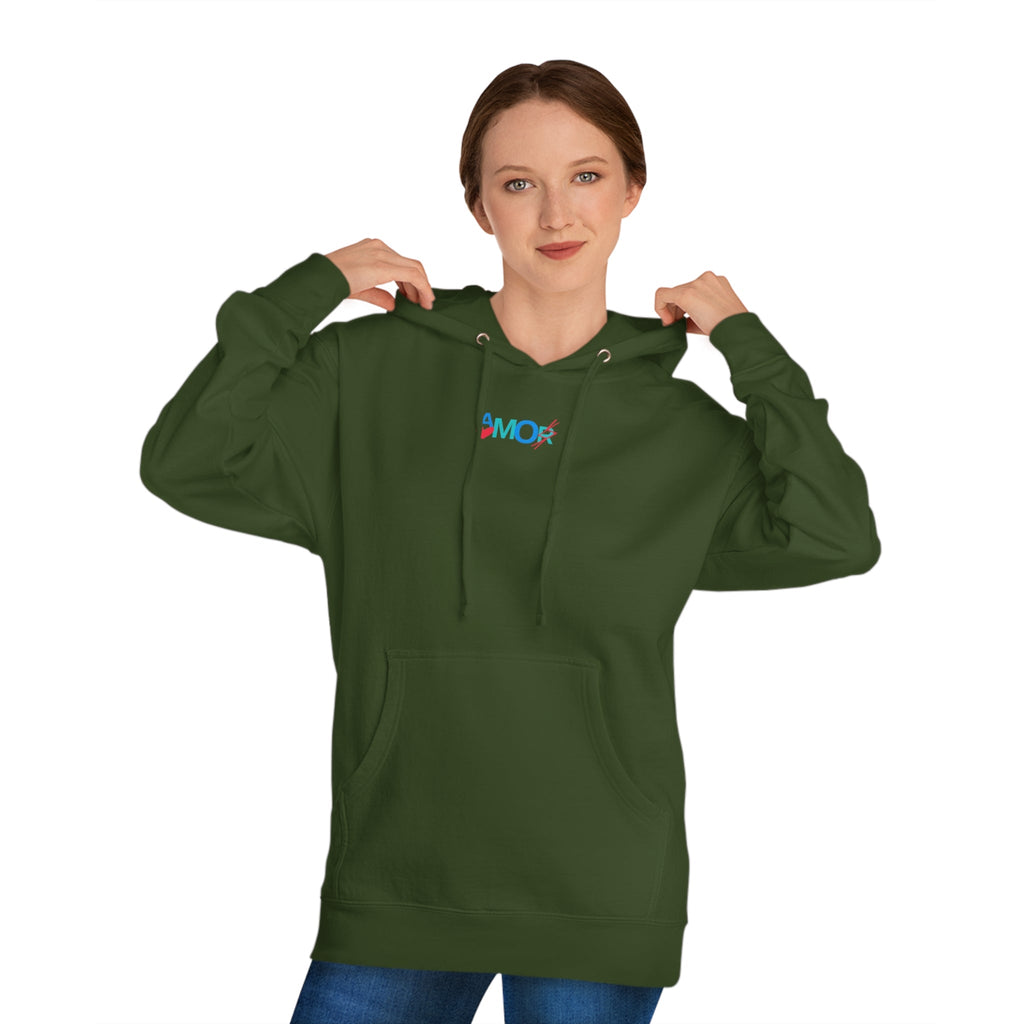 AMORX Unisex Hooded Sweatshirt - Cool and Edgy Love Typography Design Printify