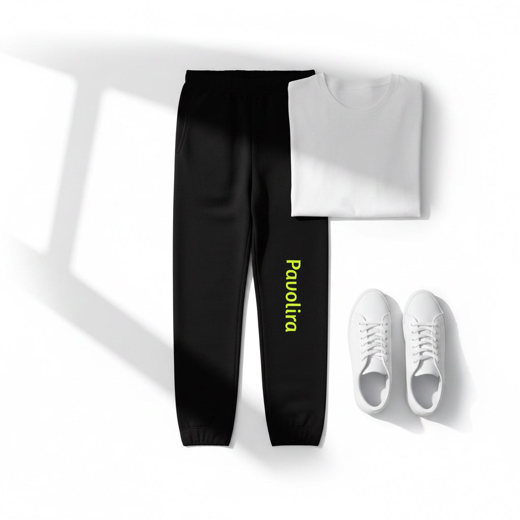Pavolira Side-Logo Sweatpants — Minimal Vertical Text Joggers