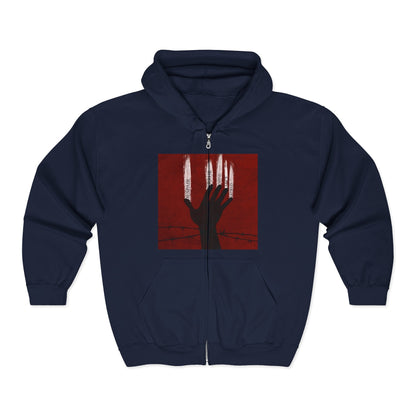 Unisex Zip Hoodie - Perfect for Spooky Season, Scary Movie Nights, Gift for Horror Fans, Unique Sweatshirt, Cozy Warmth Printify