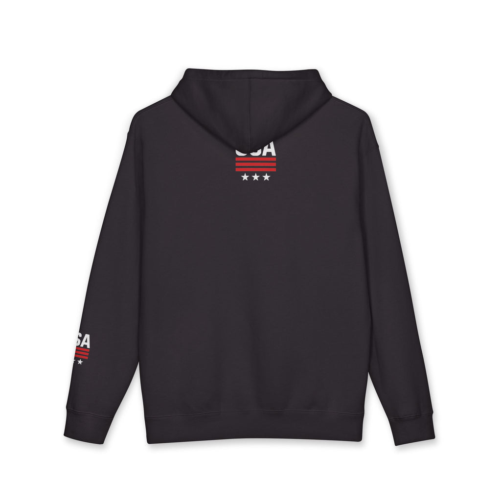 USA Minimal Flag Hoodie — Patriotic White Pullover