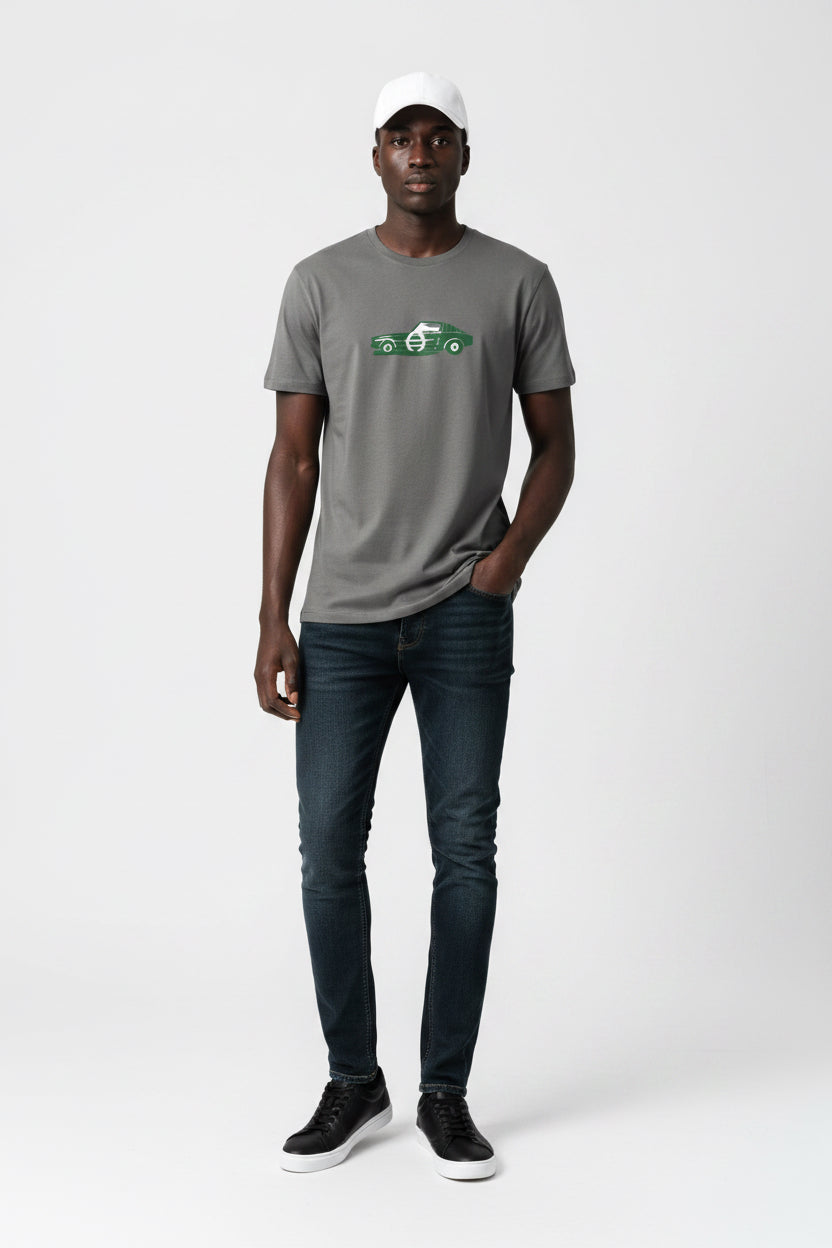 Vintage Race Car Tee – Minimal Green Sports Car Graphic T-Shirt