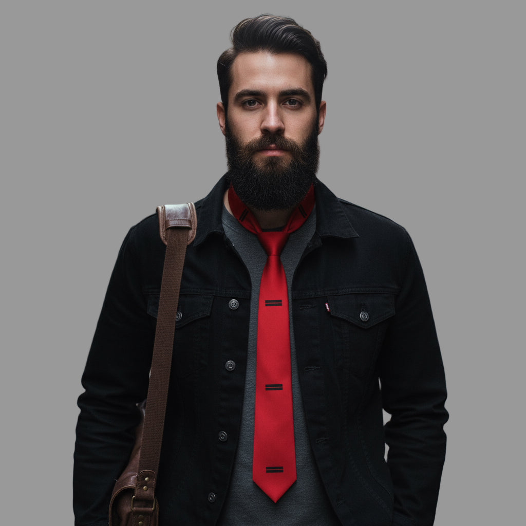 Vibrant Red Necktie with Bold Black Stripes for Stylish Occasions, Formal Events, Holidays, Business Attire, Special Celebrations Printify