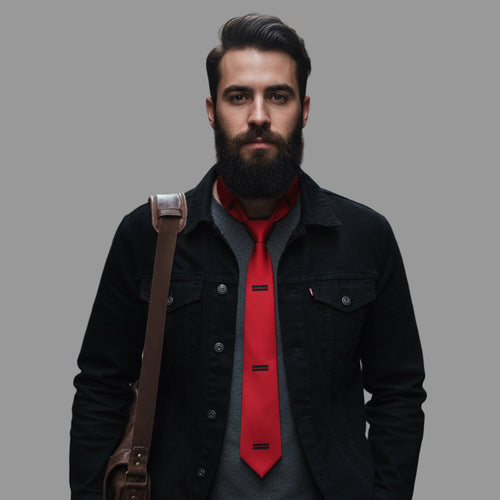 Vibrant Red Necktie with Bold Black Stripes for Stylish Occasions, Formal Events, Holidays, Business Attire, Special Celebrations Printify
