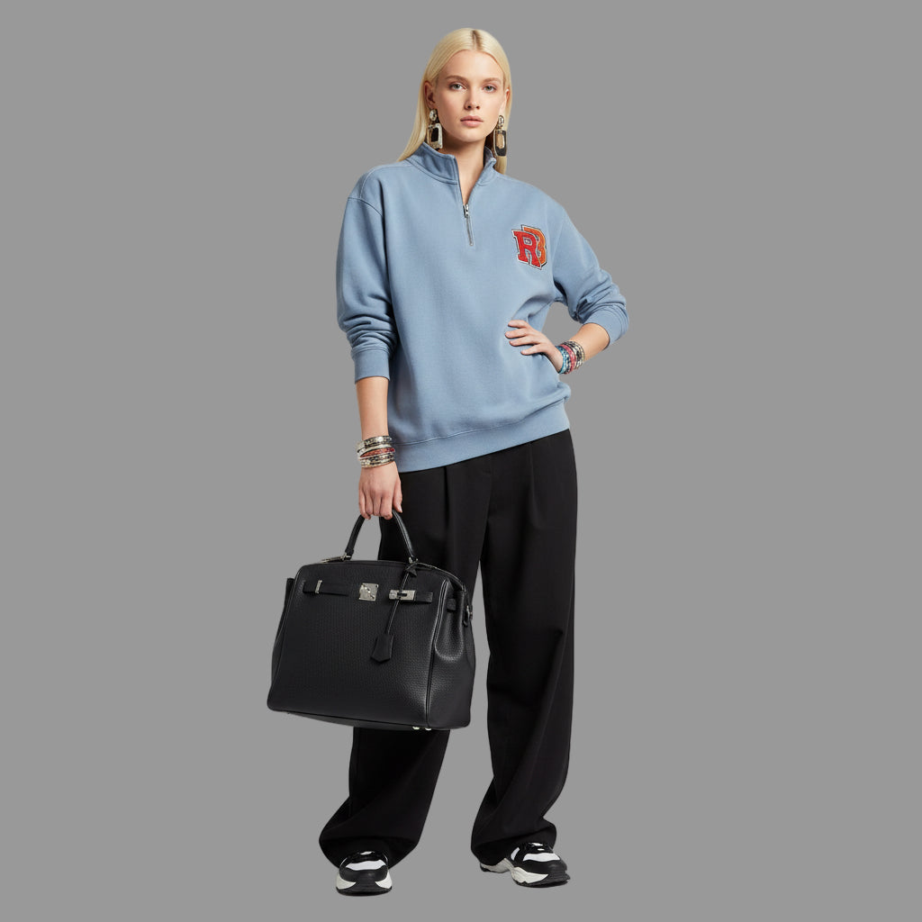 Quarter-Zip Sweatshirt — Retro 'RB' Varsity Logo Pullover Printify