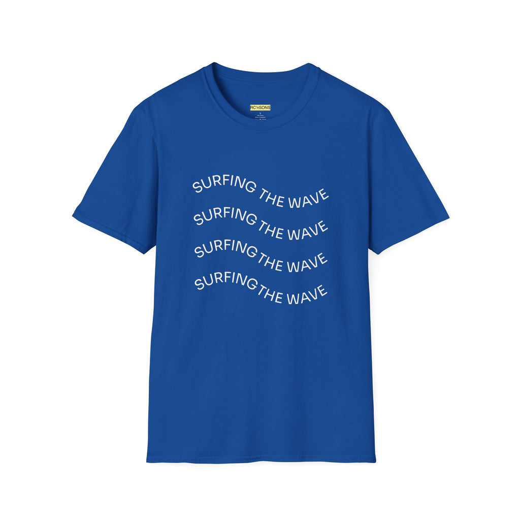 Surfing the Wave Unisex Softstyle T-Shirt, Beachwear, Summer Apparel, Gift for Surfers, Casual Tee, Surfing Theme Shirt
