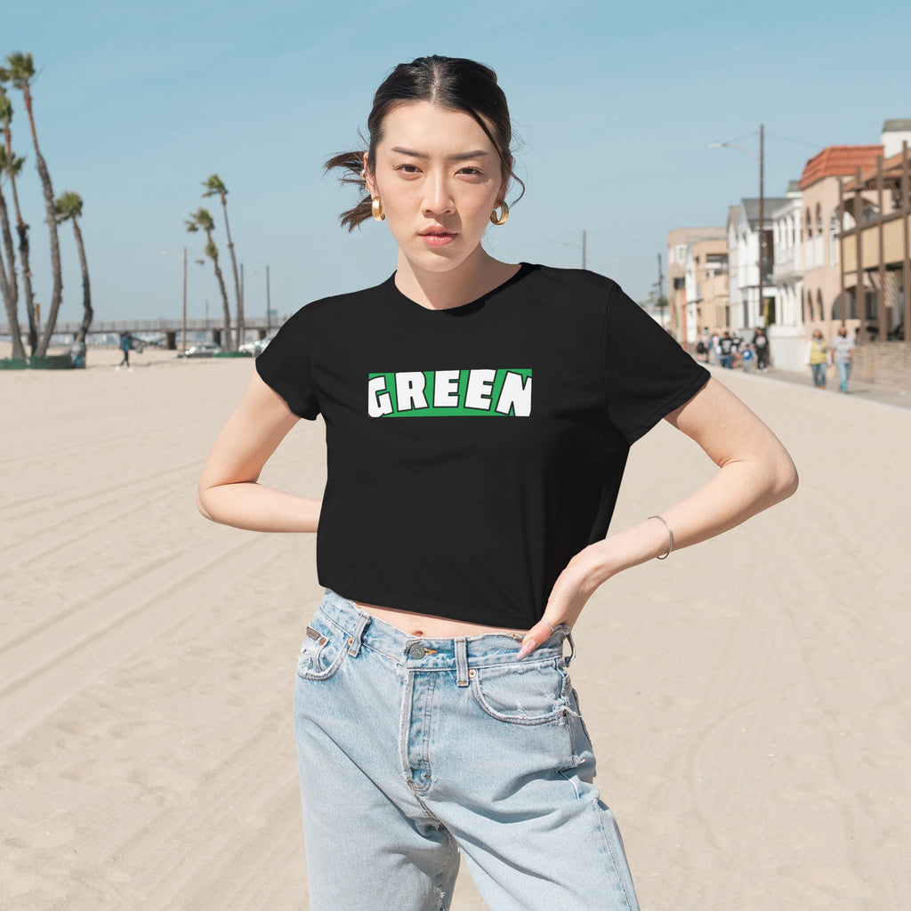 Green Flowy Cropped Tee