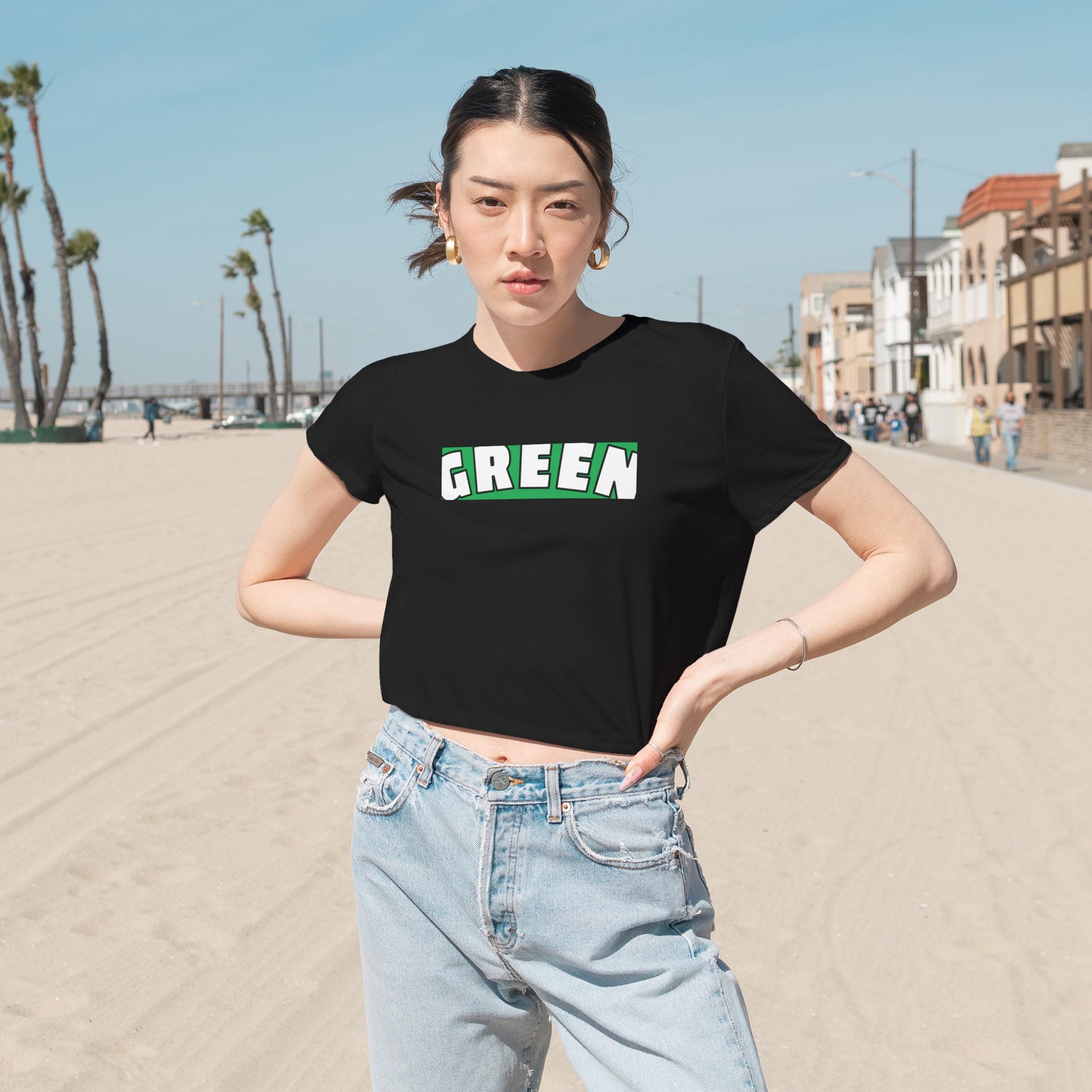 Green Flowy Cropped Tee