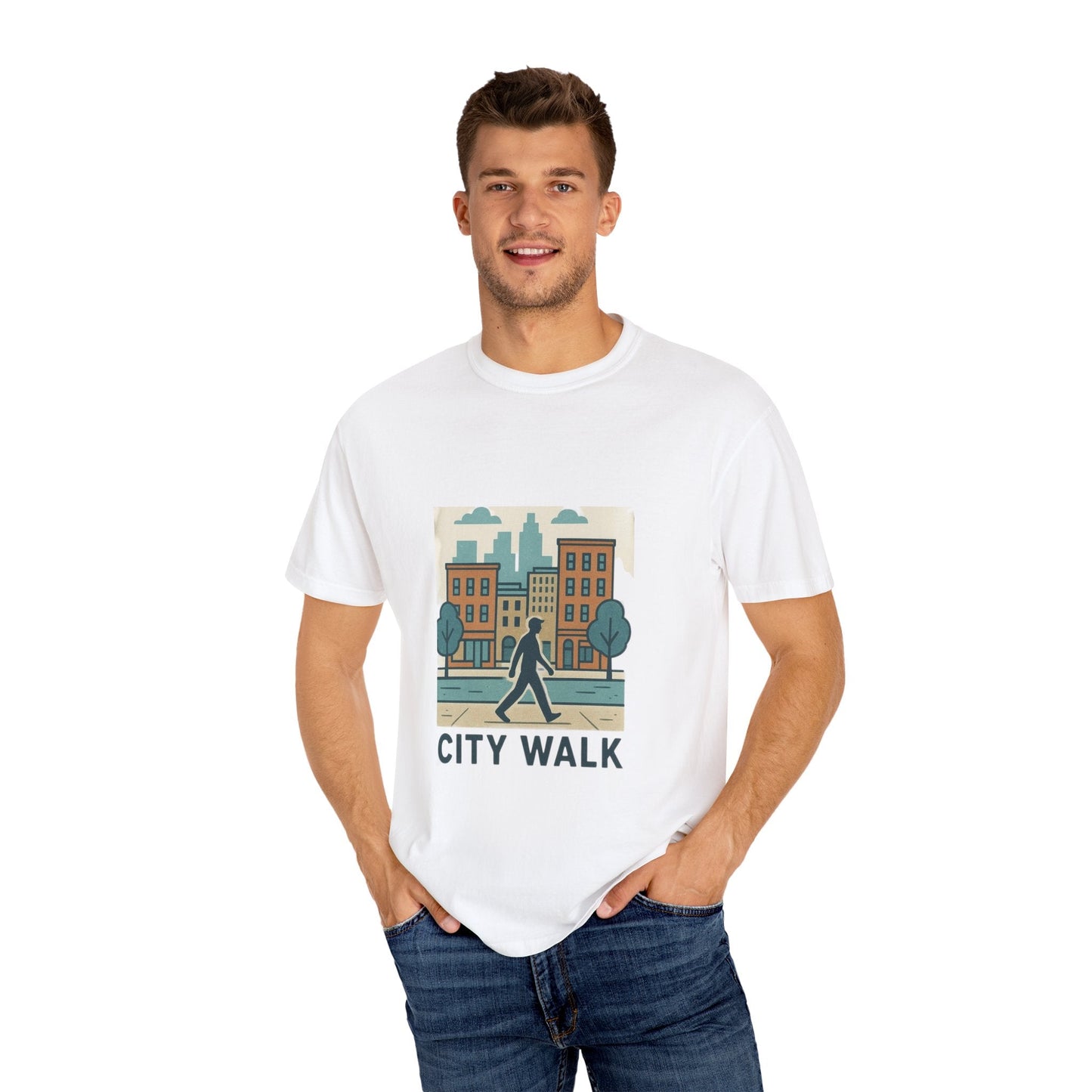 City Walk Unisex Garment-Dyed T-shirt, Urban Streetwear, Casual Fashion, Gift for City Lovers, Travel Enthusiast Apparel Printify