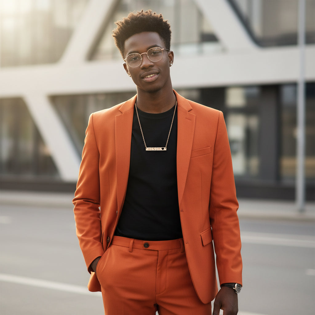 Necklace - Cutout Heart Bar Necklace (Engraving) with 'Born is being' Design Printify