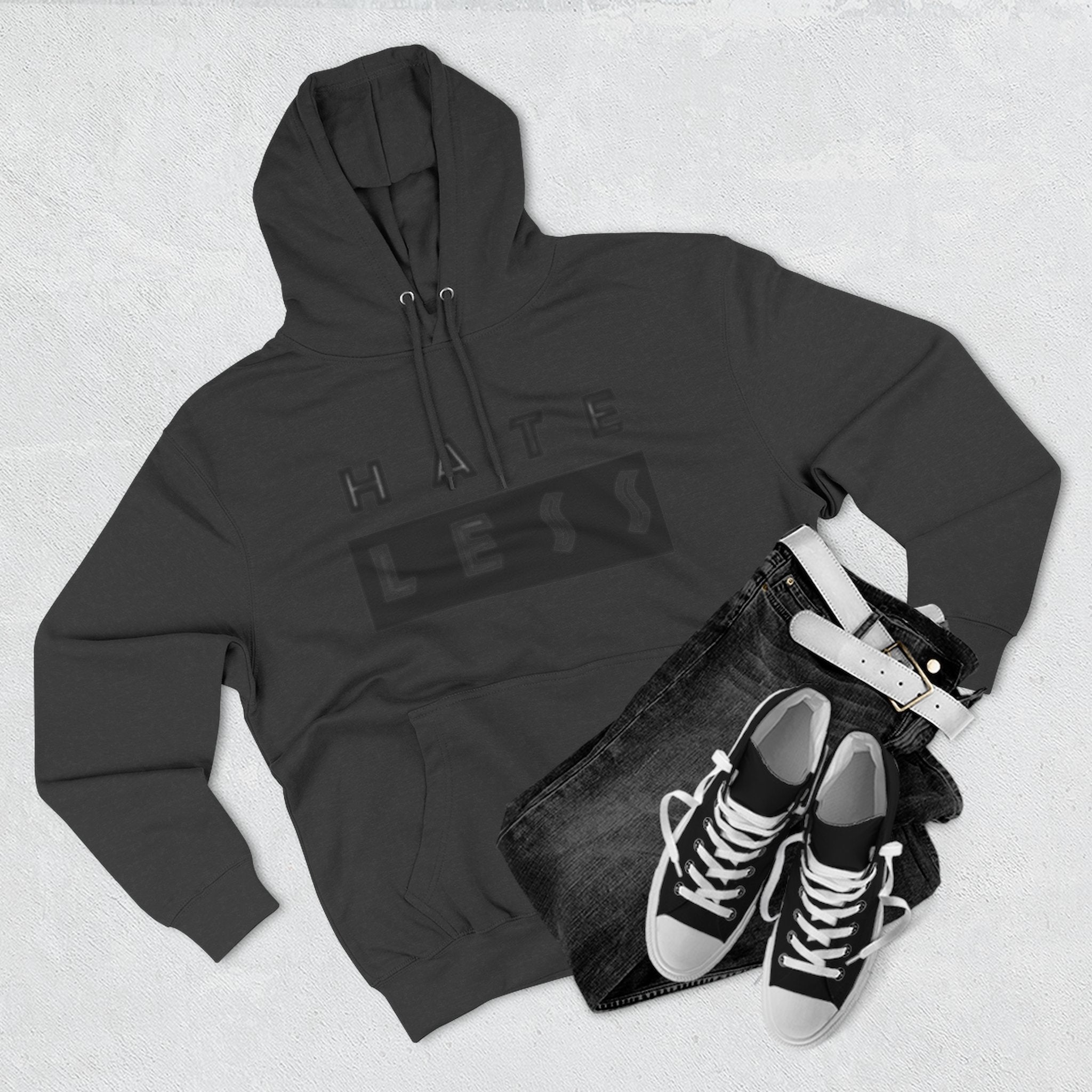 HATE LESS Three-Panel Fleece Hoodie - Comfortable, Inspirational Hoodie for Everyday Wear