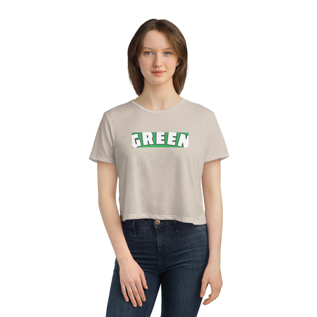 Green Flowy Cropped Tee