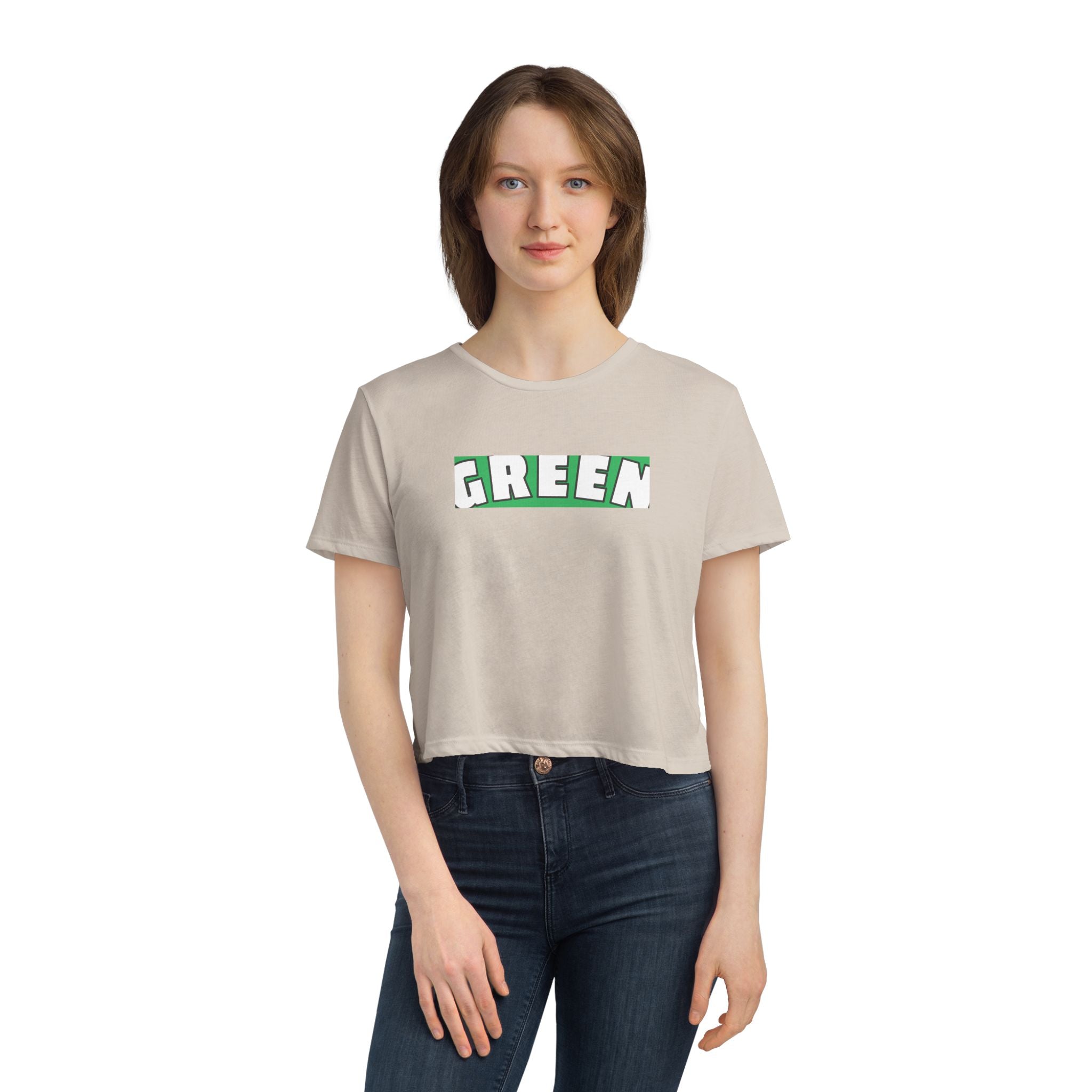 Green Flowy Cropped Tee