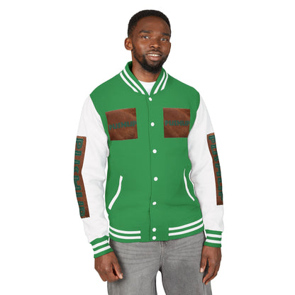 Unisex Heavyweight Letterman Jacket - Bold PUSHUP Design for Sporty Style Printify