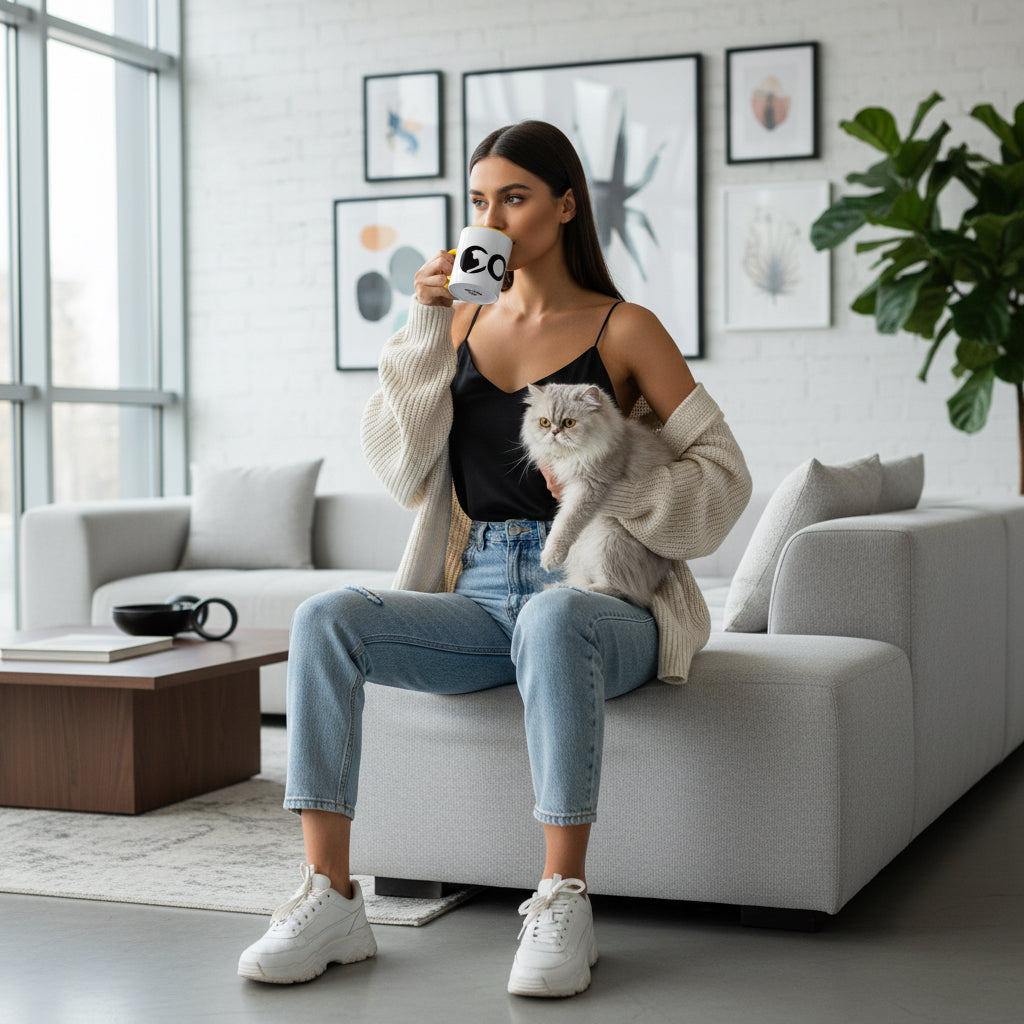 Playful Cat Accent Coffee Mug - 11oz & 15oz - Perfect for Cat Lovers Printify