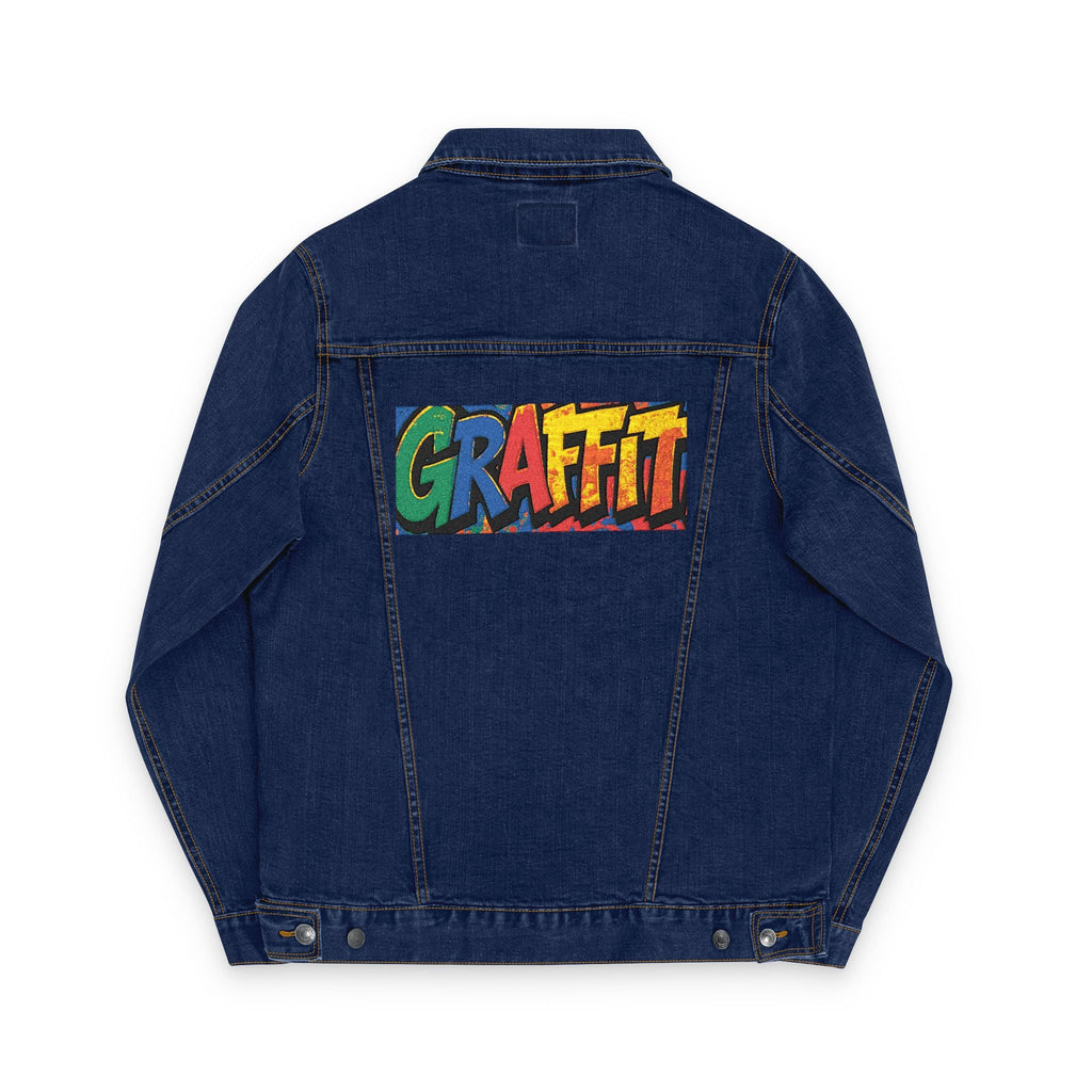 Vibrant Graffiti Embroidered Unisex Denim Jacket, Streetwear Fashion, Summer Layering, Gift for Teens, Casual Style Outfit Printify