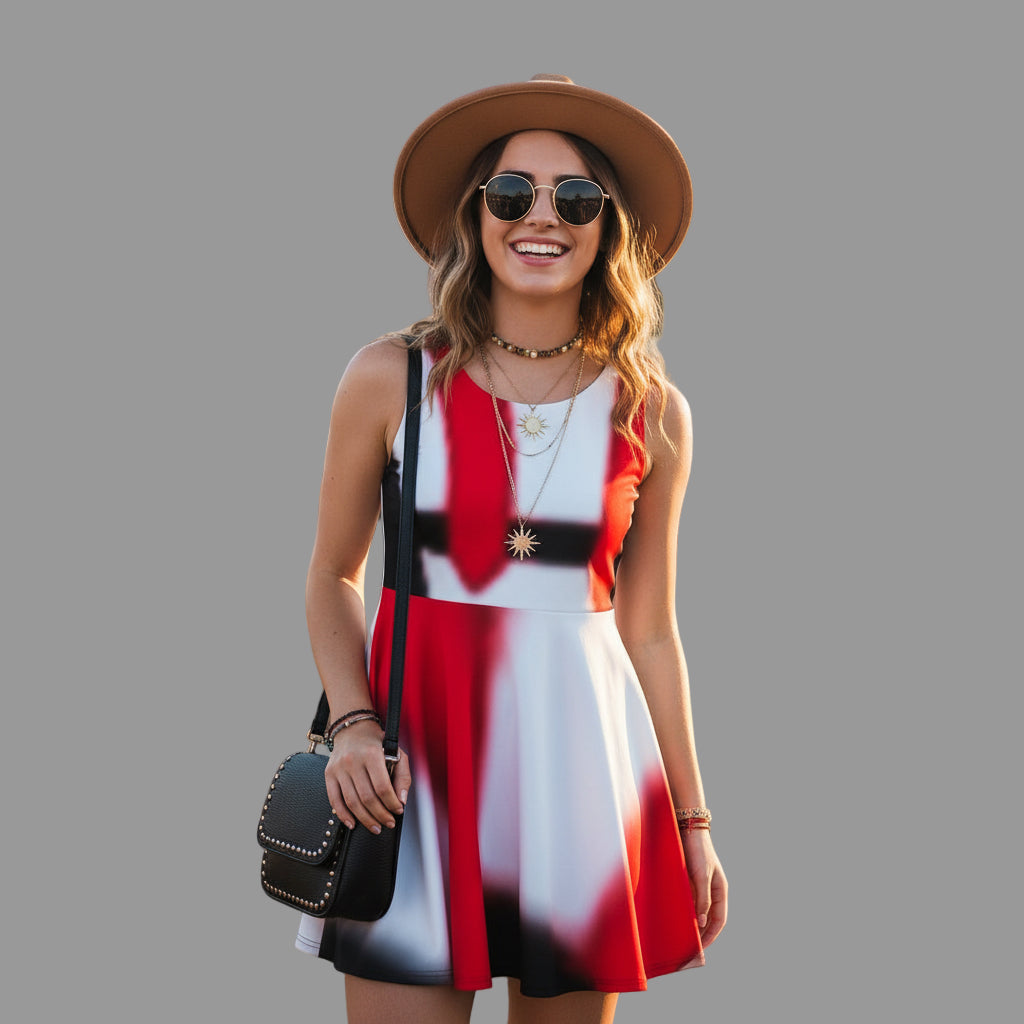 Skater Dress - Vibrant Red and Black Design Printify