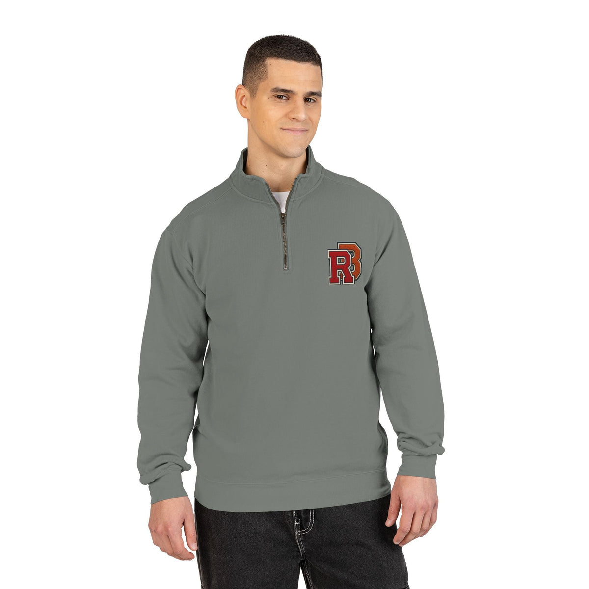 Quarter-Zip Sweatshirt — Retro 'RB' Varsity Logo Pullover Printify