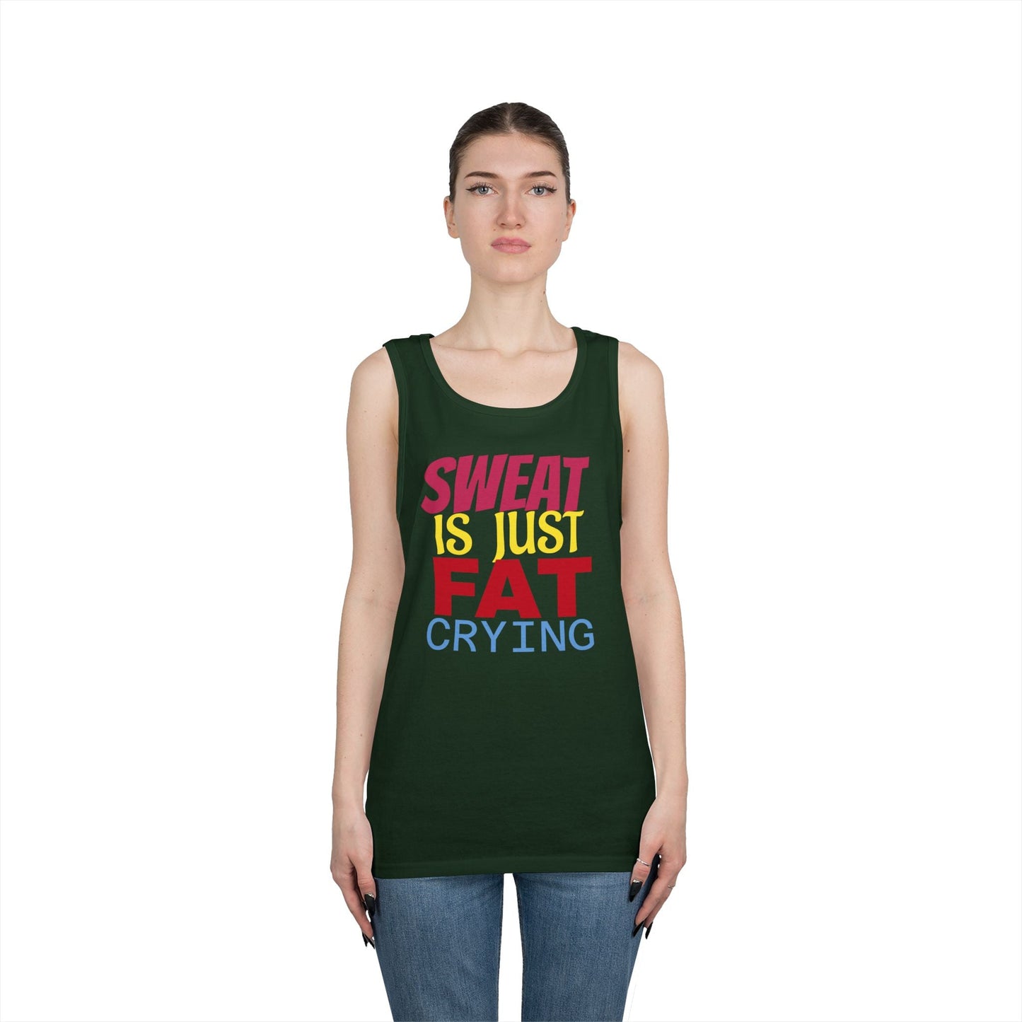 Sweat is Just Fat Crying Tank Top, Motivational Gym Shirt, Fitness Apparel, Unisex Workout Top, Summer Activewear, Gift for Fitness [...] Printify