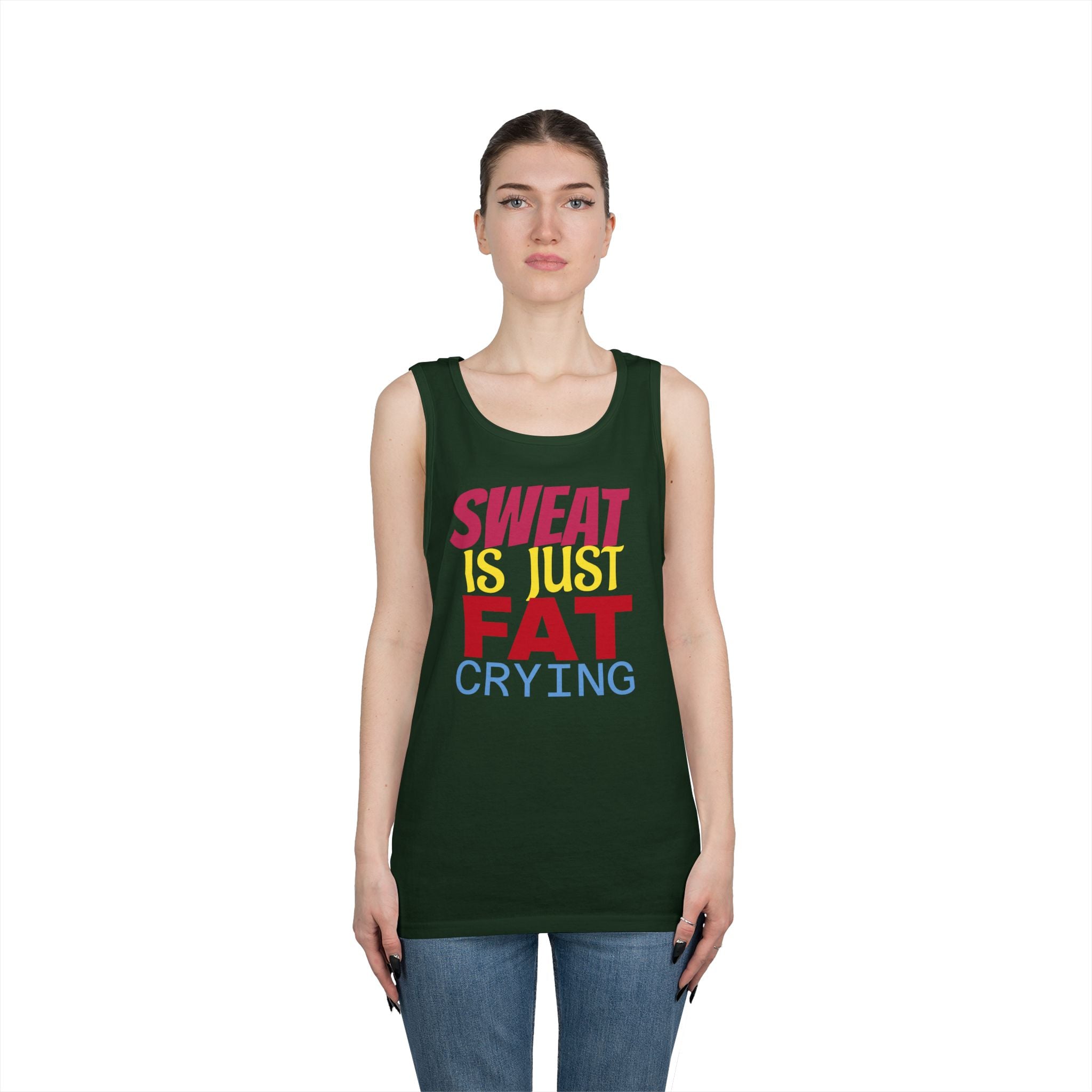 Sweat is Just Fat Crying Tank Top, Motivational Gym Shirt, Fitness Apparel, Unisex Workout Top, Summer Activewear, Gift for Fitness [...] Printify