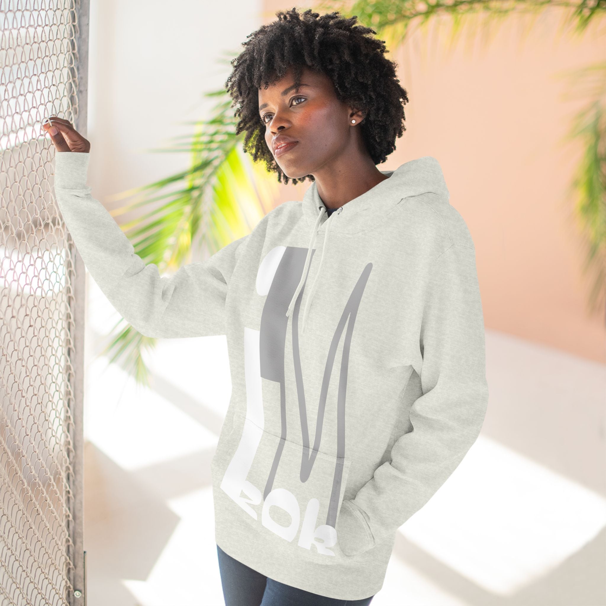 Hoodie with 'I'M zOk' Design - Three-Panel Fleece