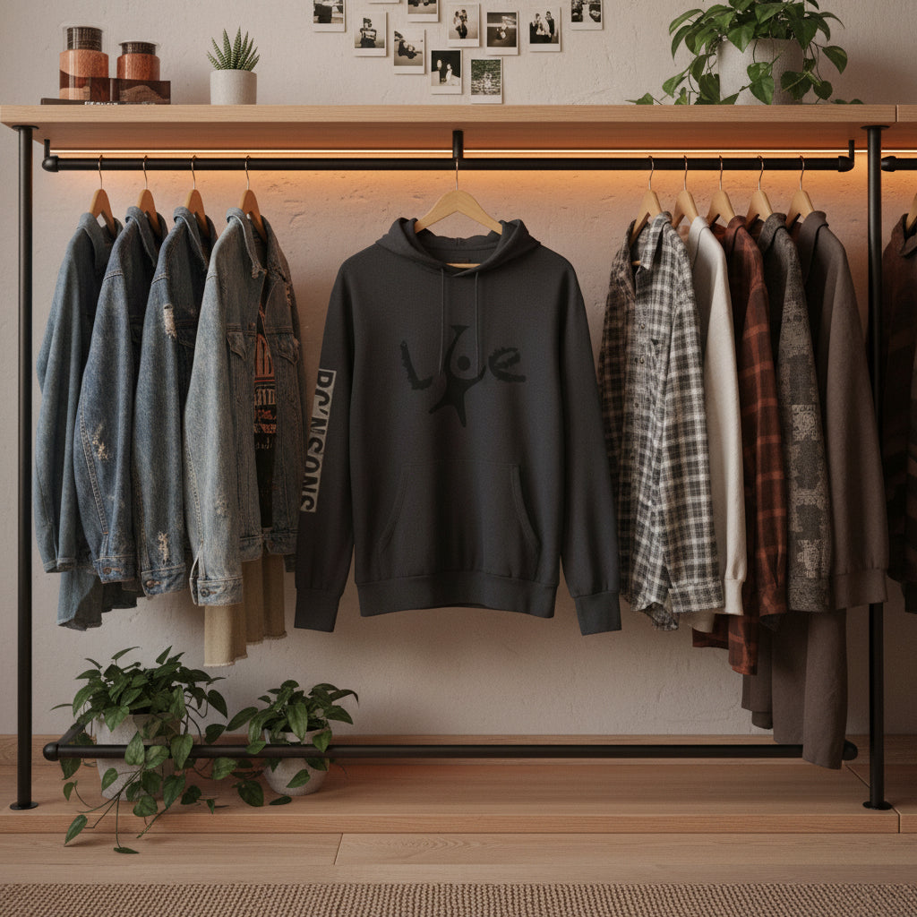 Unisex Love Graphic Hooded Long Sleeve Tee, Casual Hoodie, Gift for Him/Her, Everyday Wear, Outdoor Activities, Winter Layer Printify