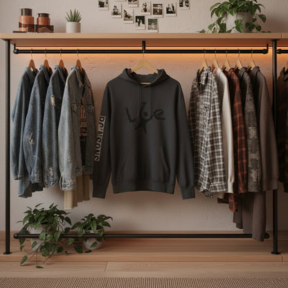 Unisex Love Graphic Hooded Long Sleeve Tee, Casual Hoodie, Gift for Him/Her, Everyday Wear, Outdoor Activities, Winter Layer Printify