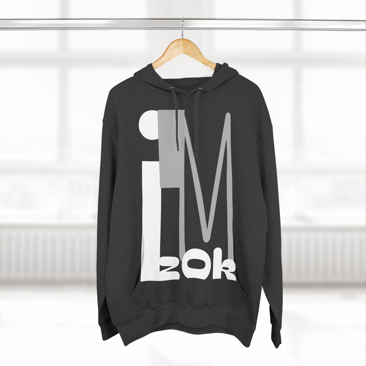Hoodie with 'I'M zOk' Design - Three-Panel Fleece