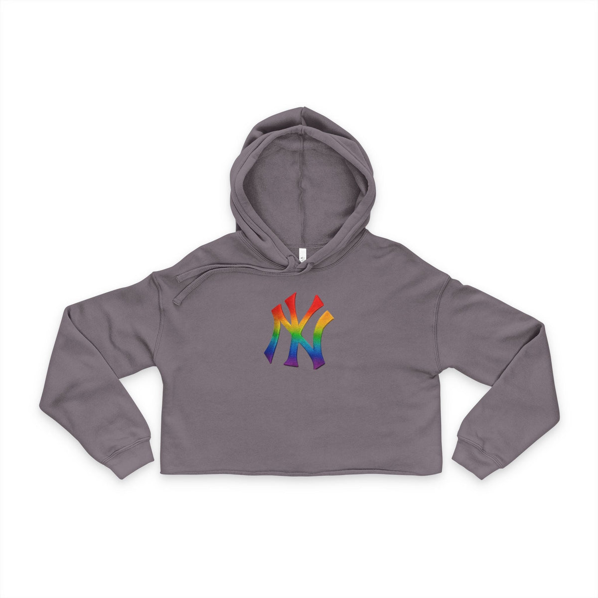 Women's Rainbow NY Cropped Hoodie, Stylish Cropped Sweatshirt, LGBTQ+ Pride Apparel, Sporty Crop Top, Trendy Casual Wear Printify