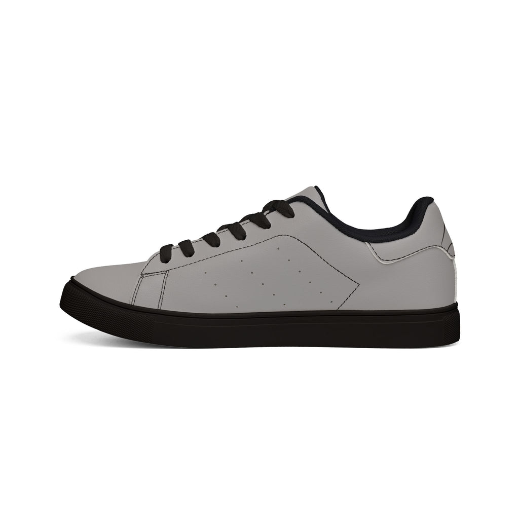 Leather Low-Top Sneakers — Minimal Gray Casual Shoes with Script Accent